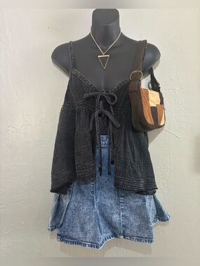 ee:some of Los Angeles cami babydoll, mineral washed tie front SZ L
